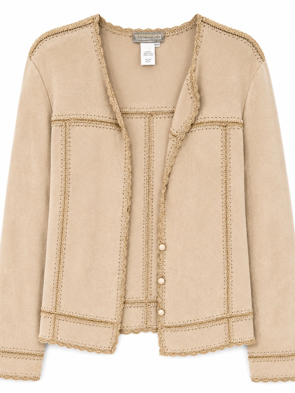 Coldwater Creek Tan Suede Crochet-Trim Jacket